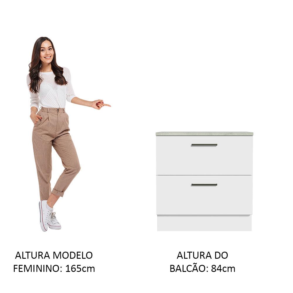 Balcão Armário de Cozinha 80 cm 2 Gavetas Branco Agata Madesa