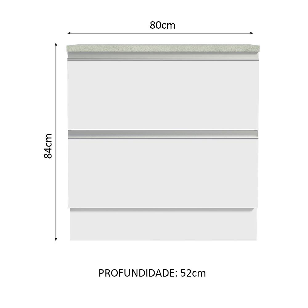 Balcão Armário de Cozinha 80 cm 2 Gavetas Branco Glamy Madesa