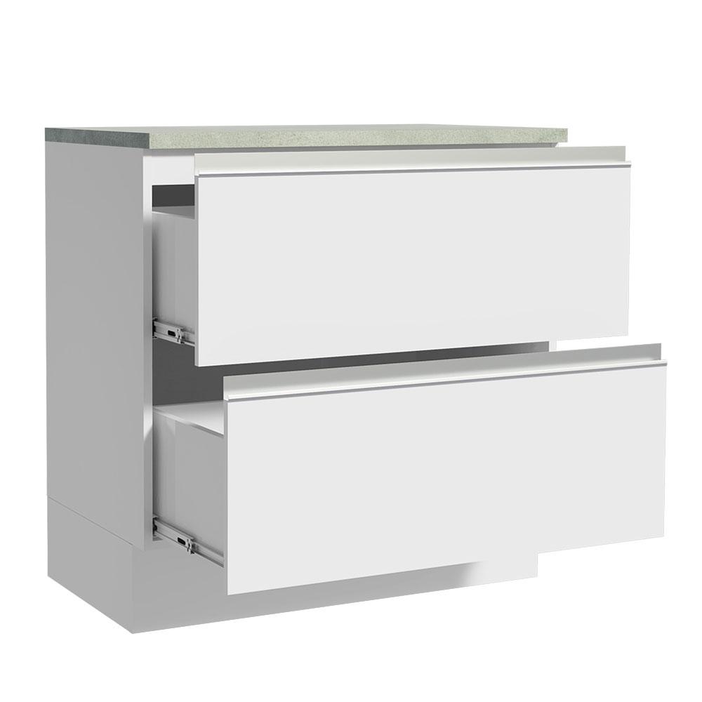 Balcão Armário de Cozinha 80 cm 2 Gavetas Branco Glamy Madesa