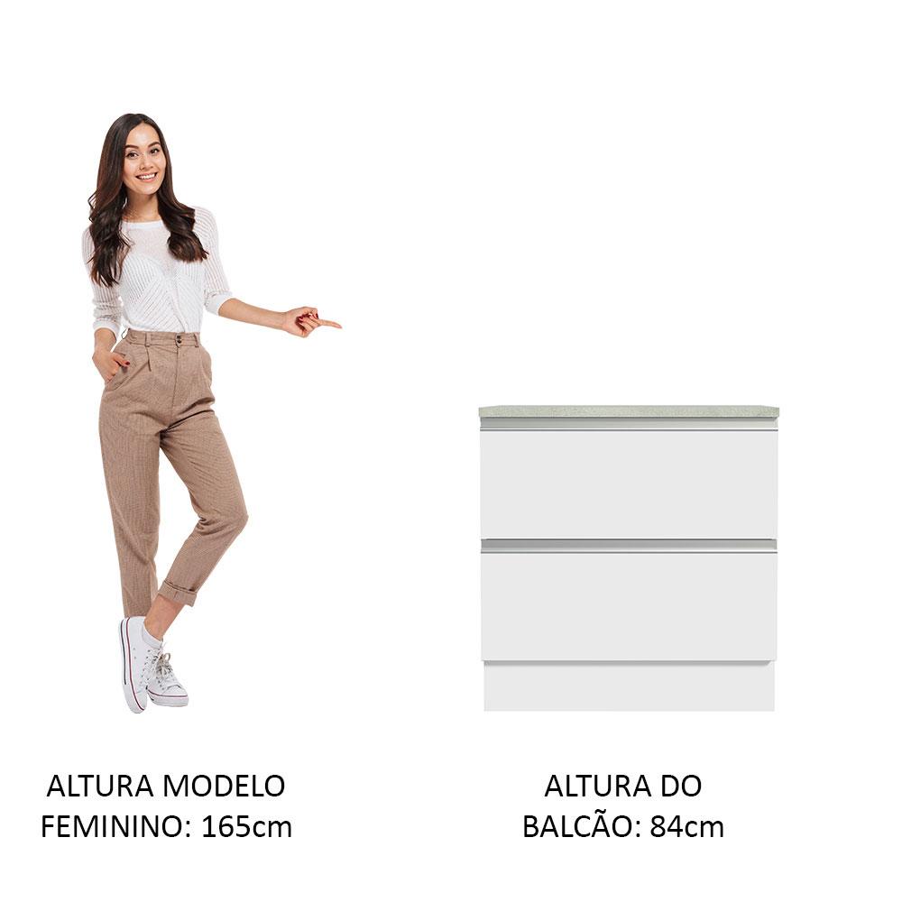 Balcão Armário de Cozinha 80 cm 2 Gavetas Branco Glamy Madesa