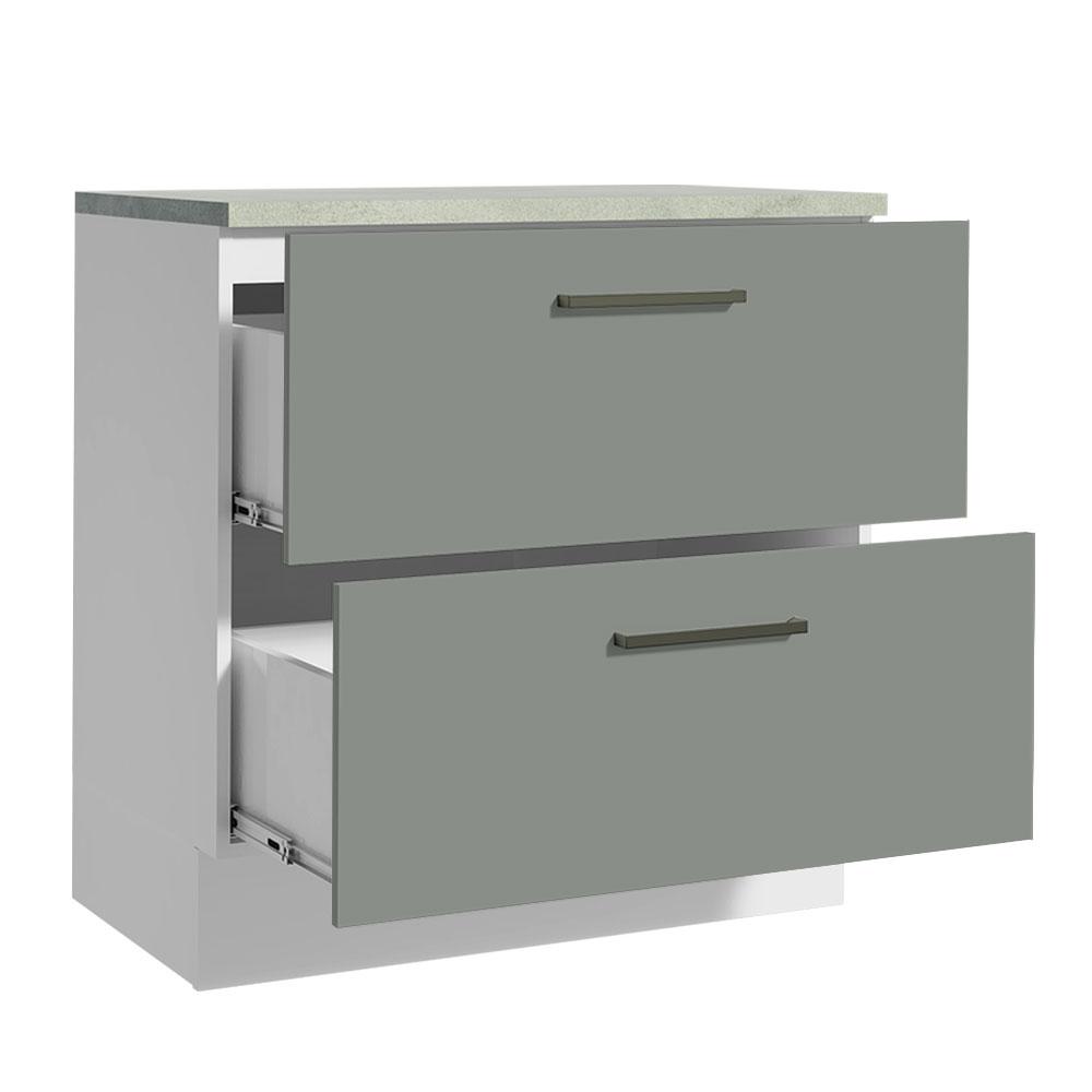 Balcão Armário de Cozinha 80 cm 2 Gavetas Branco/Cinza Agata Madesa