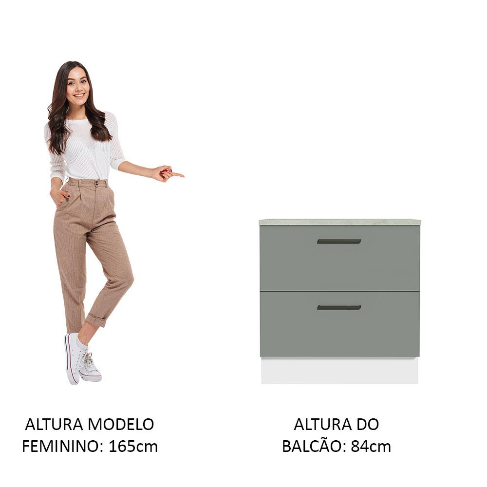 Balcão Armário de Cozinha 80 cm 2 Gavetas Branco/Cinza Agata Madesa