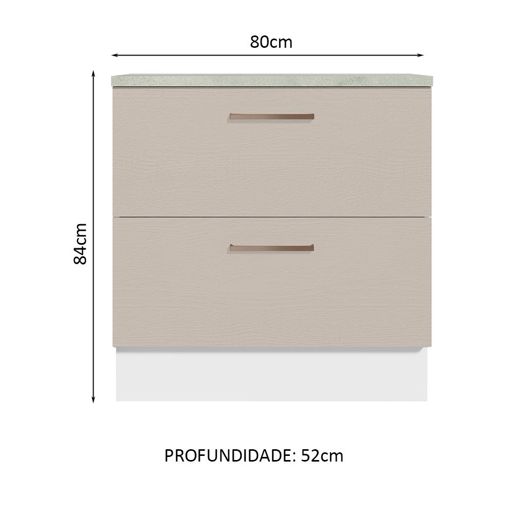 Balcão Armário de Cozinha 80 cm 2 Gavetas Branco/Crema Agata Madesa