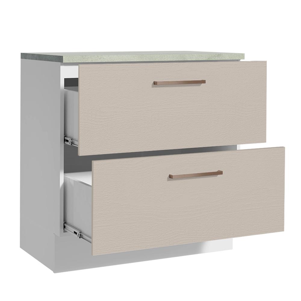 Balcão Armário de Cozinha 80 cm 2 Gavetas Branco/Crema Agata Madesa