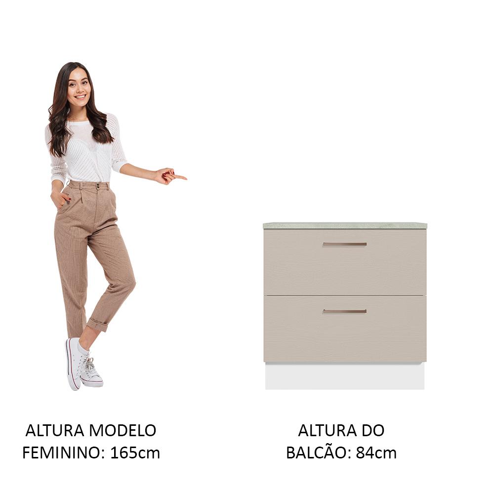 Balcão Armário de Cozinha 80 cm 2 Gavetas Branco/Crema Agata Madesa