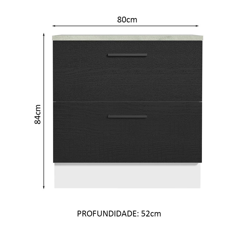 Balcão Armário de Cozinha 80 cm 2 Gavetas Branco/Preto Agata Madesa