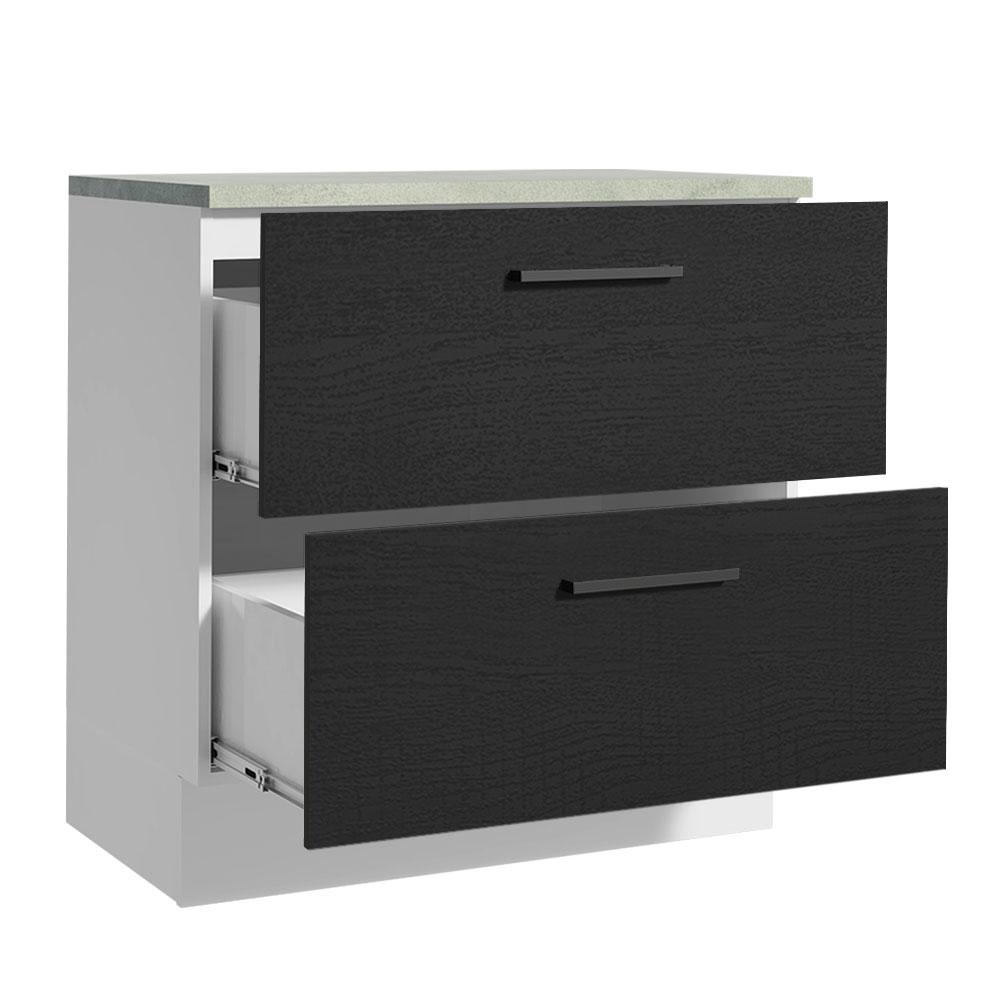Balcão Armário de Cozinha 80 cm 2 Gavetas Branco/Preto Agata Madesa