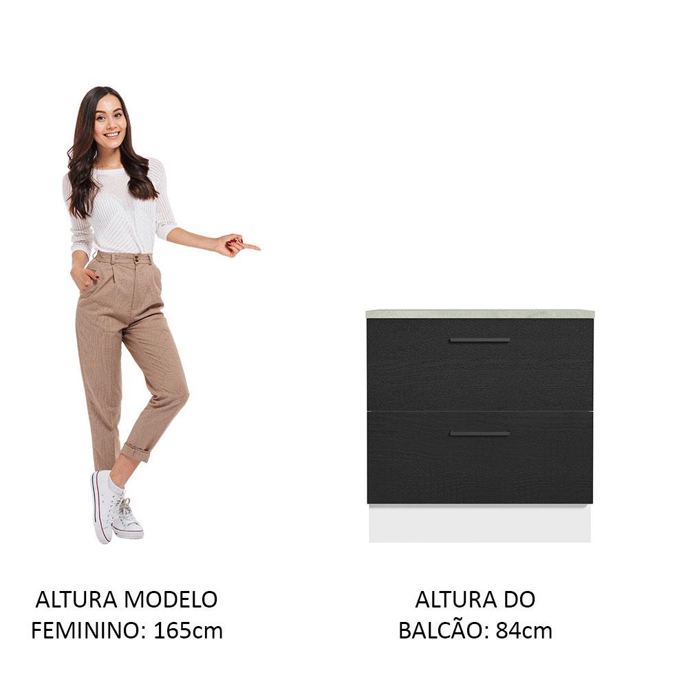 Balcão Armário de Cozinha 80 cm 2 Gavetas Branco/Preto Agata Madesa