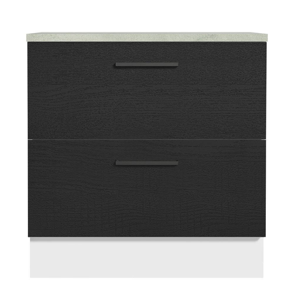 Balcão Armário de Cozinha 80 cm 2 Gavetas Branco/Preto Agata Madesa