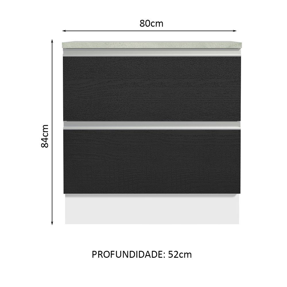 Balcão Armário de Cozinha 80 cm 2 Gavetas Branco/Preto Glamy Madesa