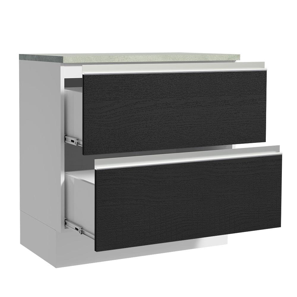 Balcão Armário de Cozinha 80 cm 2 Gavetas Branco/Preto Glamy Madesa