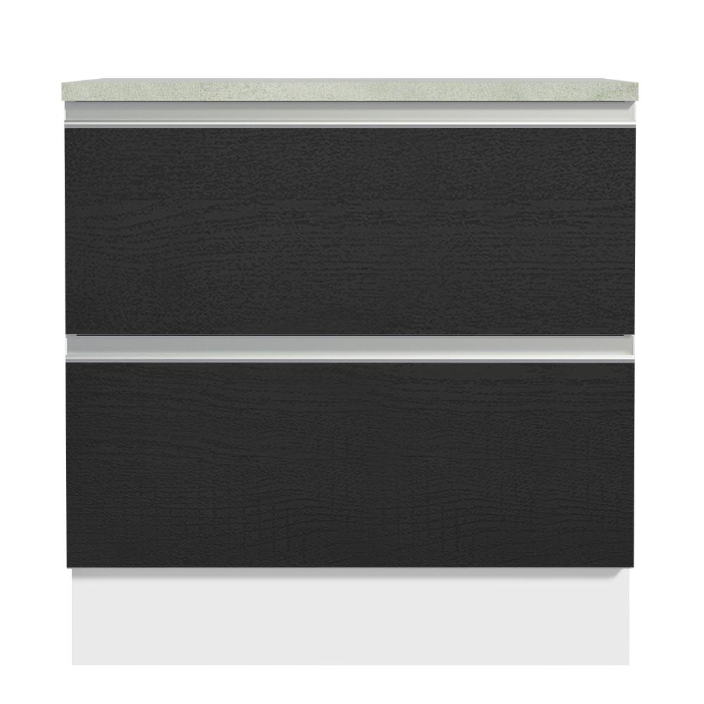 Balcão Armário de Cozinha 80 cm 2 Gavetas Branco/Preto Glamy Madesa