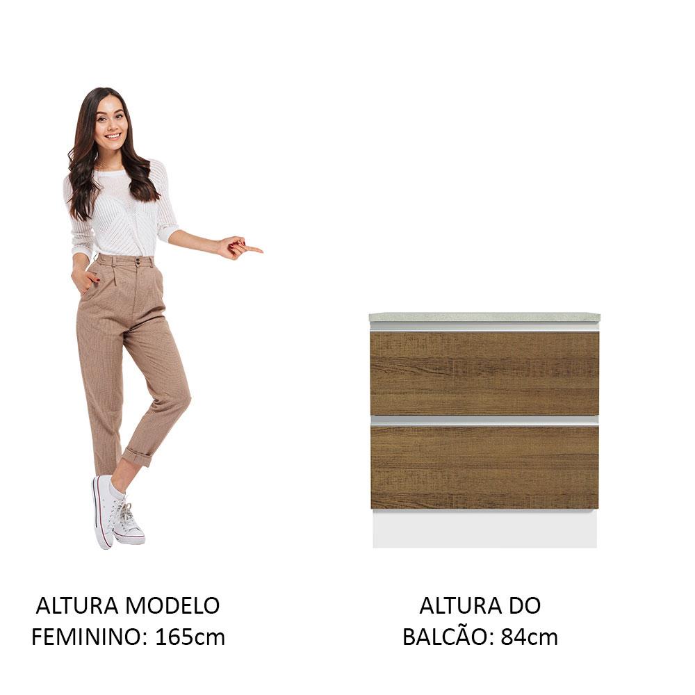 Balcão Armário de Cozinha 80 cm 2 Gavetas Branco/Rustic Glamy Madesa