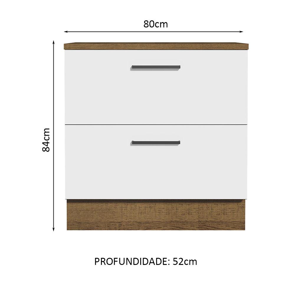 Balcão Armário de Cozinha 80 cm 2 Gavetas Rustic/Branco Agata Madesa