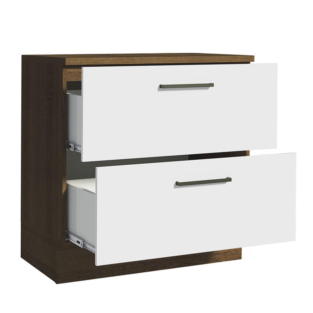 Balcão Armário de Cozinha 80 cm 2 Gavetas Rustic/Branco Agata Madesa
