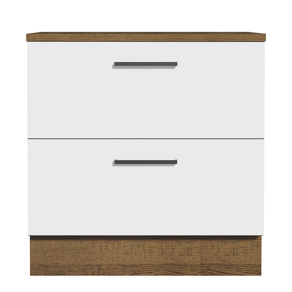 Balcão Armário de Cozinha 80 cm 2 Gavetas Rustic/Branco Agata Madesa