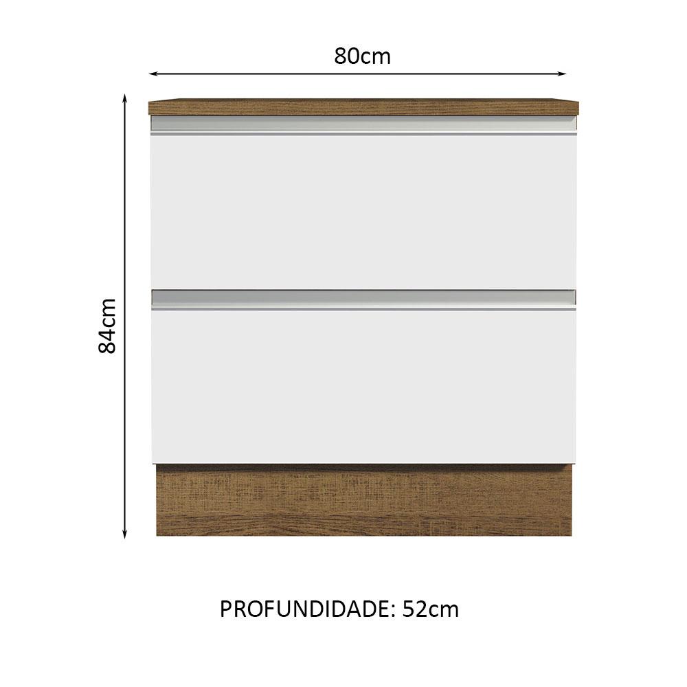 Balcão Armário de Cozinha 80 cm 2 Gavetas Rustic/Branco Glamy Madesa