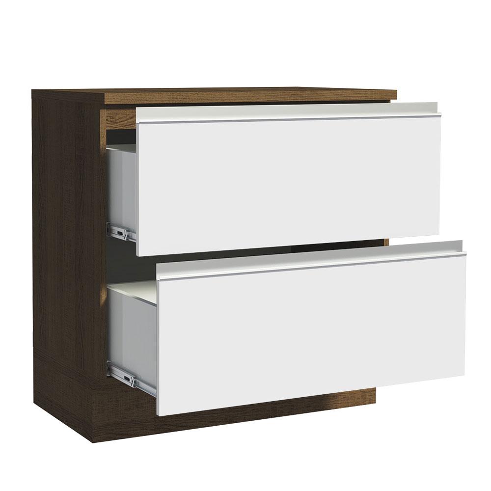 Balcão Armário de Cozinha 80 cm 2 Gavetas Rustic/Branco Glamy Madesa