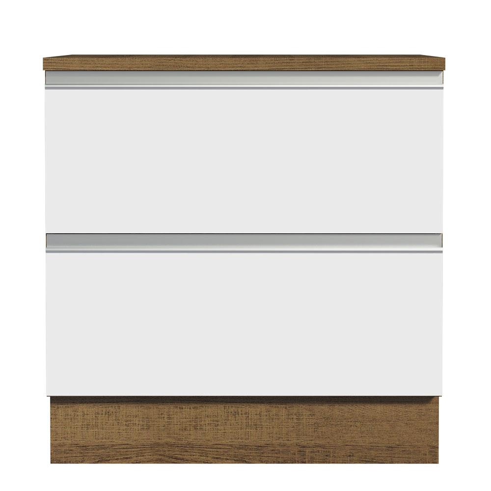 Balcão Armário de Cozinha 80 cm 2 Gavetas Rustic/Branco Glamy Madesa