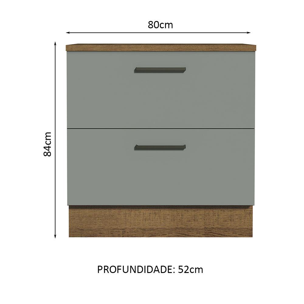 Balcão Armário de Cozinha 80 cm 2 Gavetas Rustic/Cinza Agata Madesa