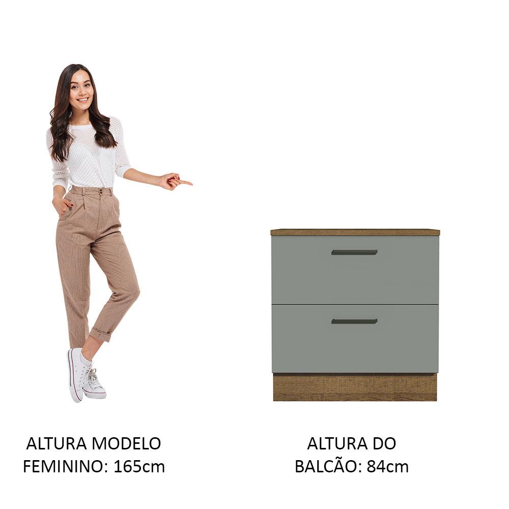 Balcão Armário de Cozinha 80 cm 2 Gavetas Rustic/Cinza Agata Madesa