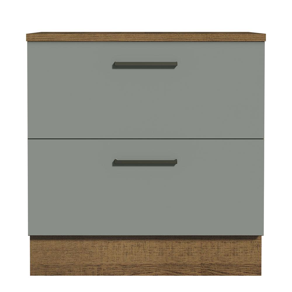 Balcão Armário de Cozinha 80 cm 2 Gavetas Rustic/Cinza Agata Madesa