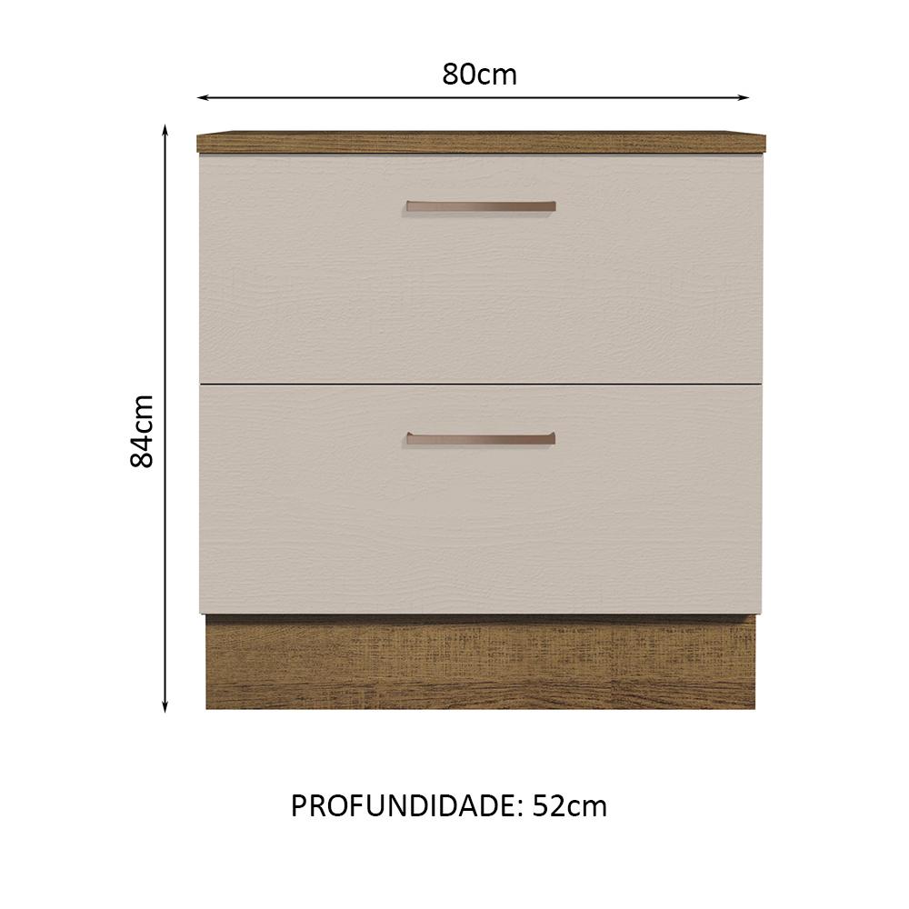 Balcão Armário de Cozinha 80 cm 2 Gavetas Rustic/Crema Agata Madesa