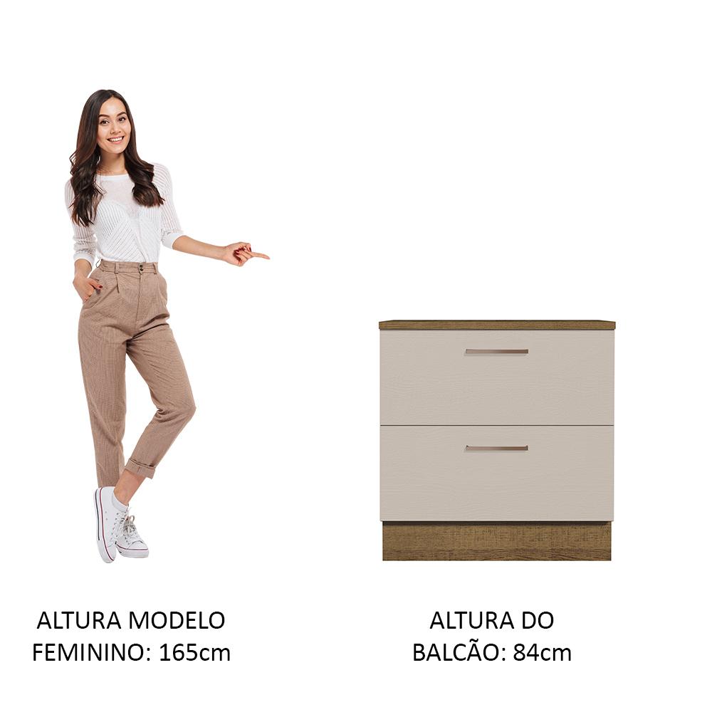 Balcão Armário de Cozinha 80 cm 2 Gavetas Rustic/Crema Agata Madesa