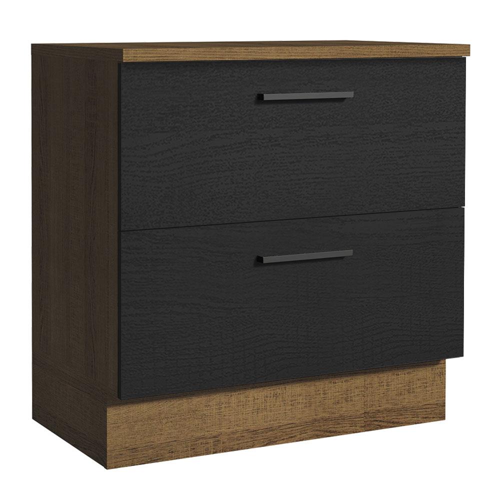 Balcão Armário de Cozinha 80 cm 2 Gavetas Rustic/Preto Agata Madesa