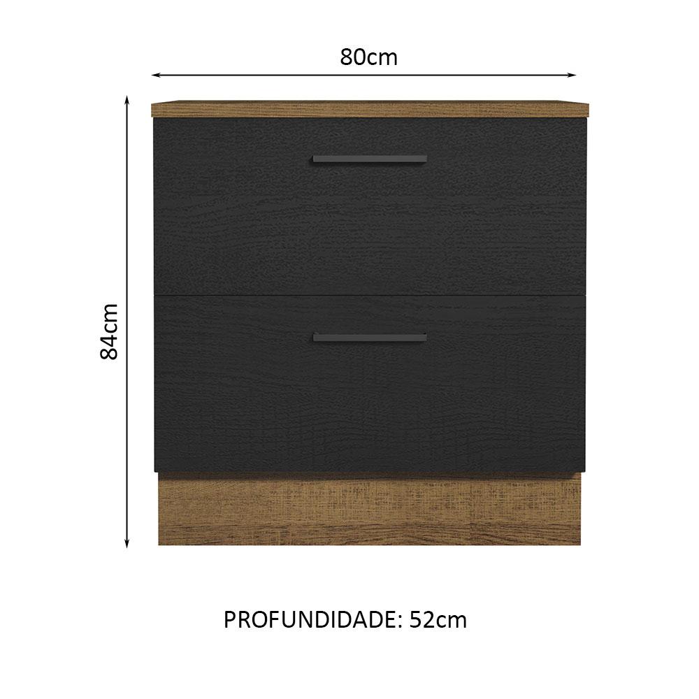 Balcão Armário de Cozinha 80 cm 2 Gavetas Rustic/Preto Agata Madesa