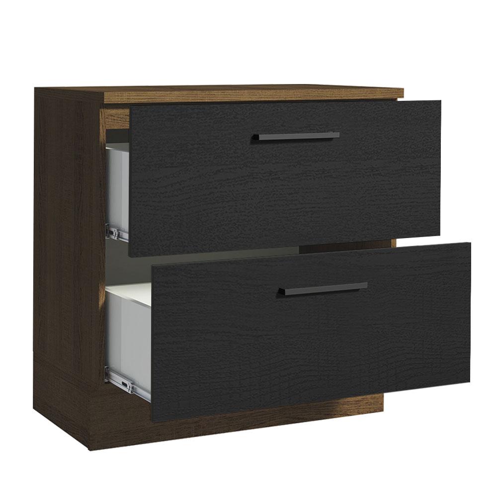 Balcão Armário de Cozinha 80 cm 2 Gavetas Rustic/Preto Agata Madesa