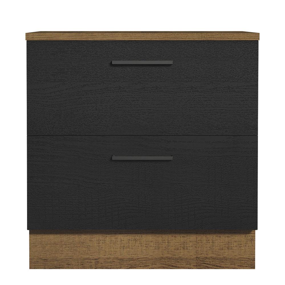 Balcão Armário de Cozinha 80 cm 2 Gavetas Rustic/Preto Agata Madesa