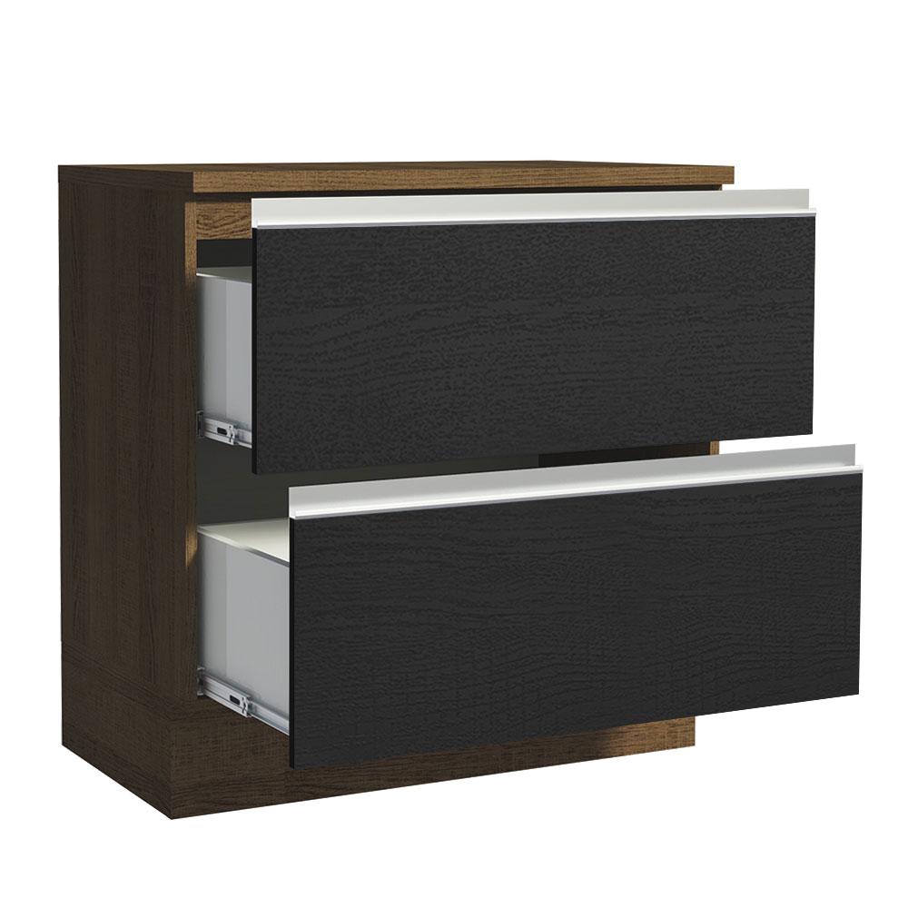 Balcão Armário de Cozinha 80 cm 2 Gavetas Rustic/Preto Glamy Madesa