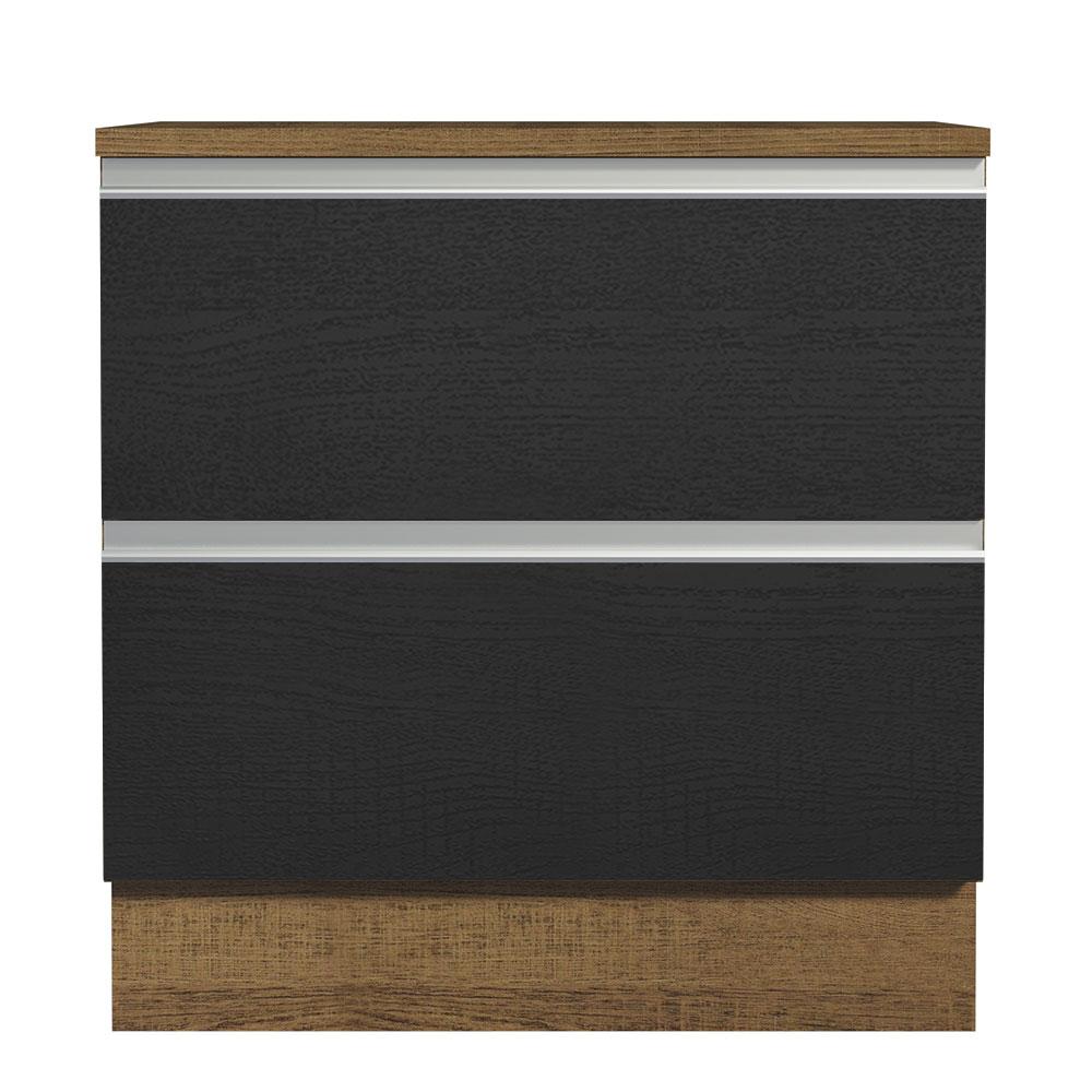 Balcão Armário de Cozinha 80 cm 2 Gavetas Rustic/Preto Glamy Madesa
