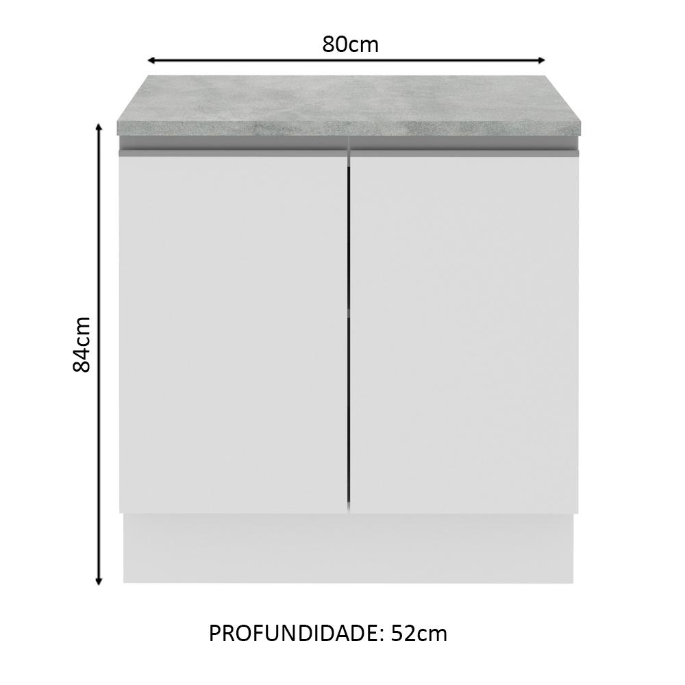 Balcão Armário de Cozinha 80 cm 2 Portas Branco Glamy Madesa