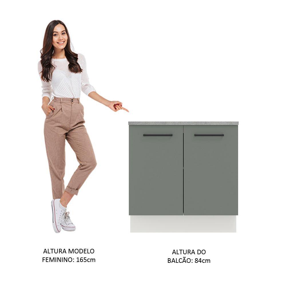Balcão Armário de Cozinha 80 cm 2 Portas Branco/Cinza Agata Madesa