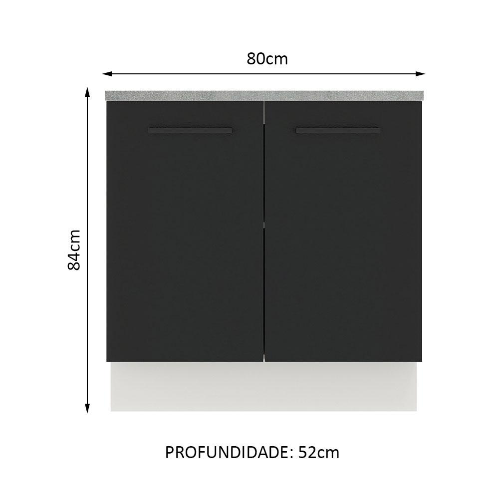 Balcão Armário de Cozinha 80 cm 2 Portas Branco/Preto Agata Madesa