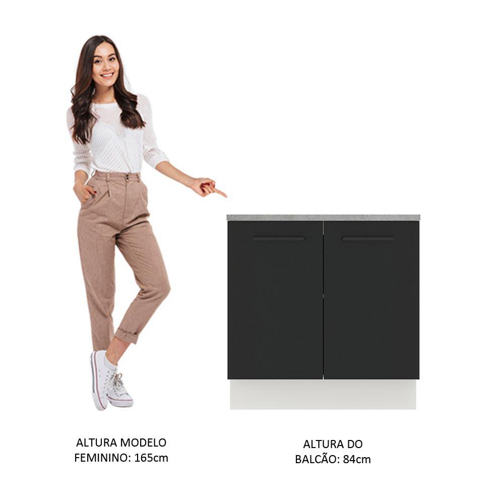Balcão Armário de Cozinha 80 cm 2 Portas Branco/Preto Agata Madesa