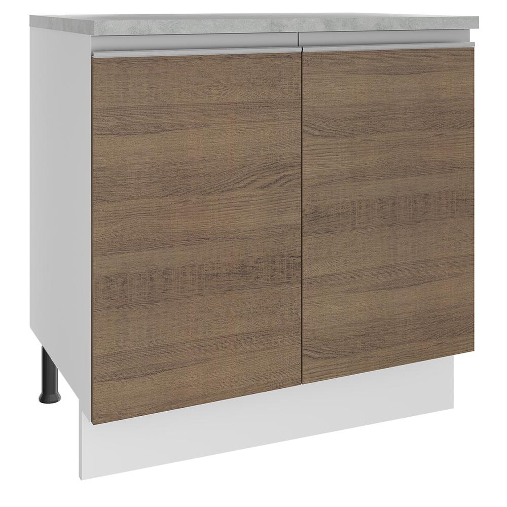Balcão Armário de Cozinha 80 cm 2 Portas Branco/Rustic Glamy Madesa
