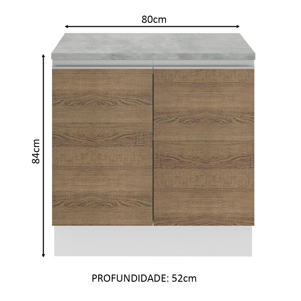Balcão Armário de Cozinha 80 cm 2 Portas Branco/Rustic Glamy Madesa