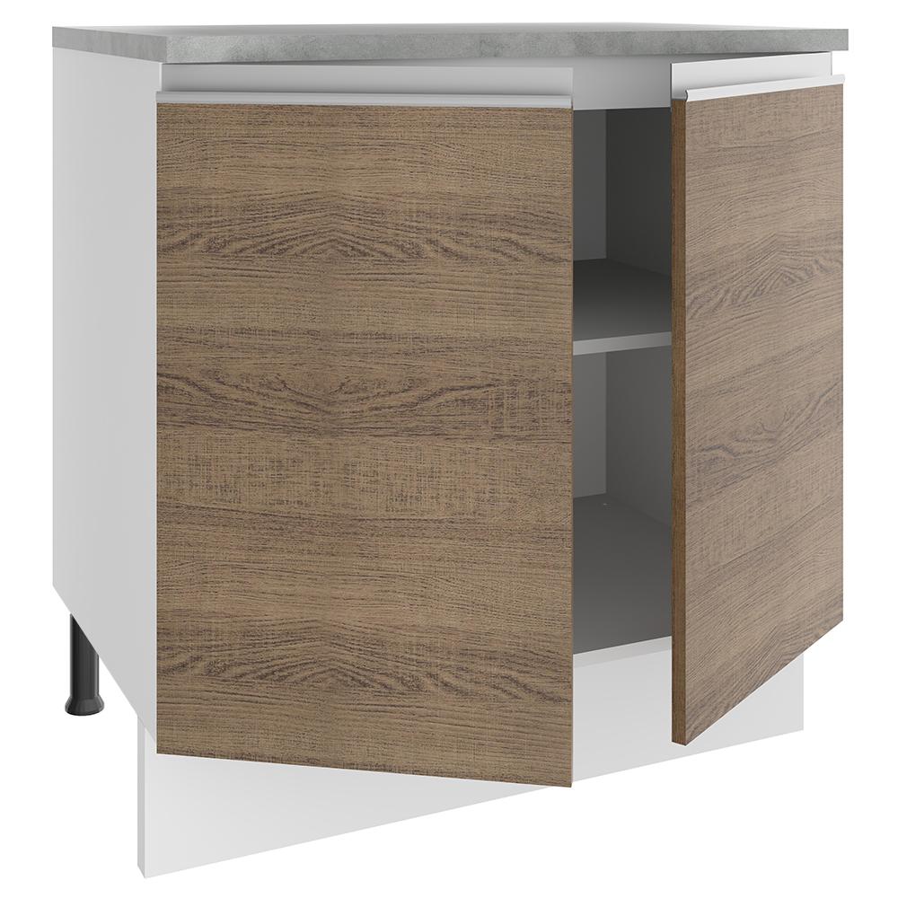 Balcão Armário de Cozinha 80 cm 2 Portas Branco/Rustic Glamy Madesa