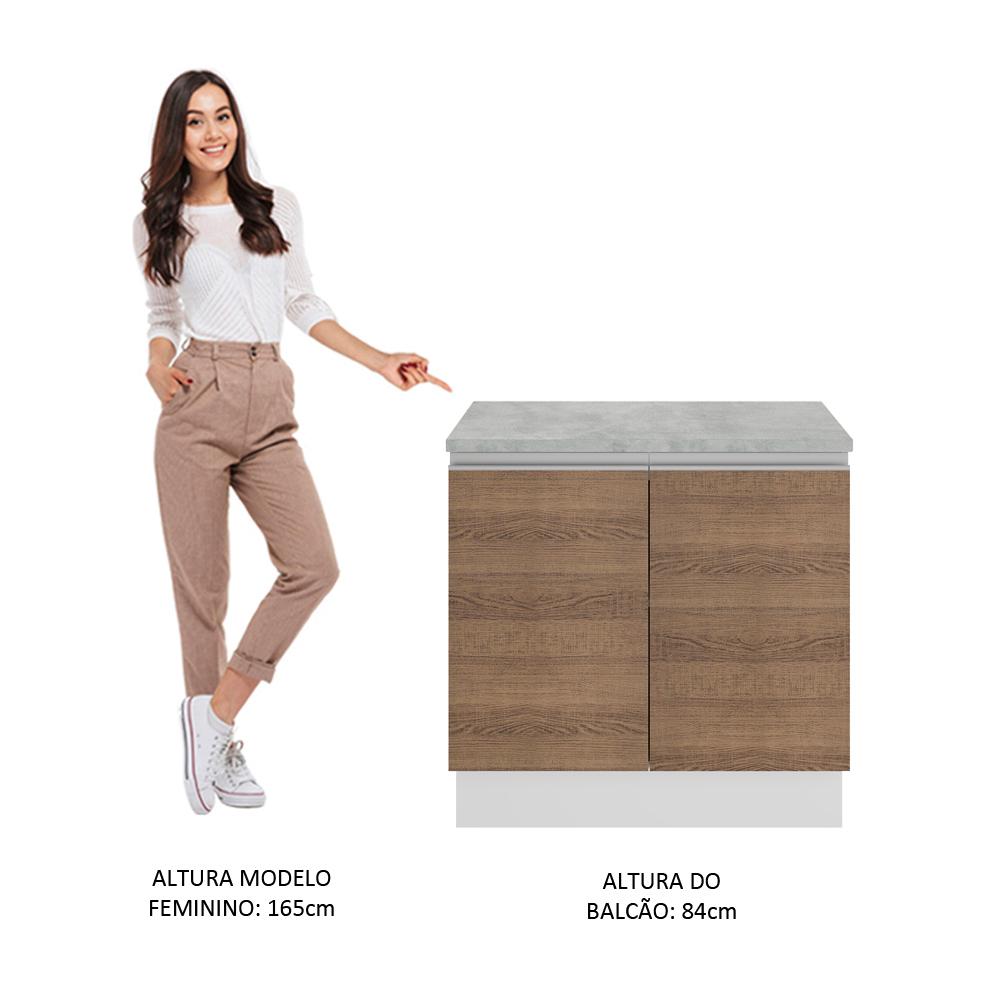 Balcão Armário de Cozinha 80 cm 2 Portas Branco/Rustic Glamy Madesa