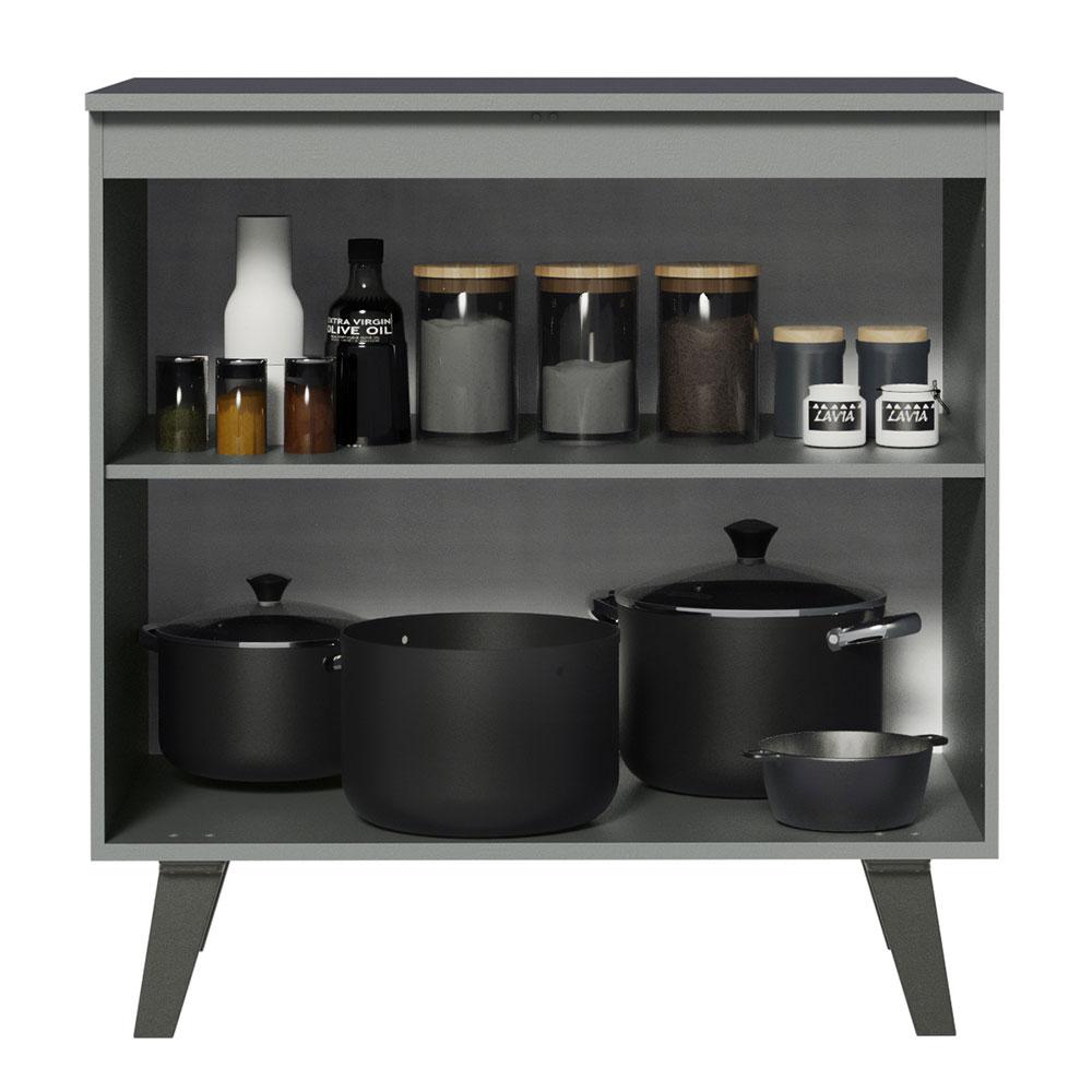 Balcão Armário de Cozinha 80 cm 2 Portas Com Pés Cinza Nice Madesa
