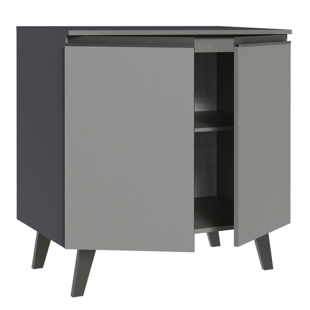 Balcão Armário de Cozinha 80 cm 2 Portas Com Pés Cinza Nice Madesa