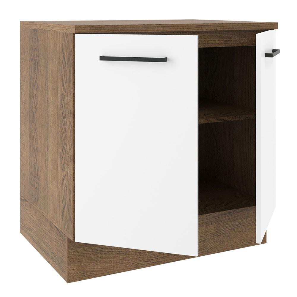 Balcão Armário de Cozinha 80 cm 2 Portas Rustic/Branco Agata Madesa