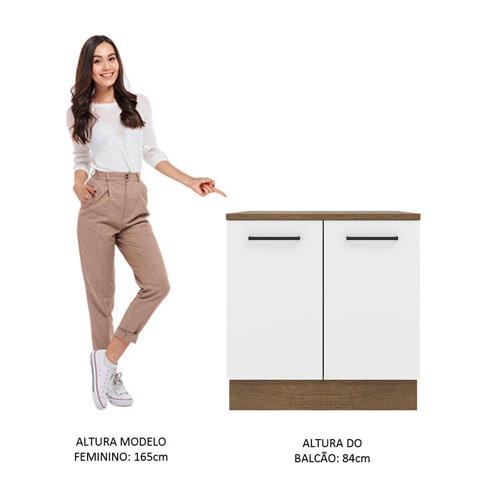 Balcão Armário de Cozinha 80 cm 2 Portas Rustic/Branco Agata Madesa