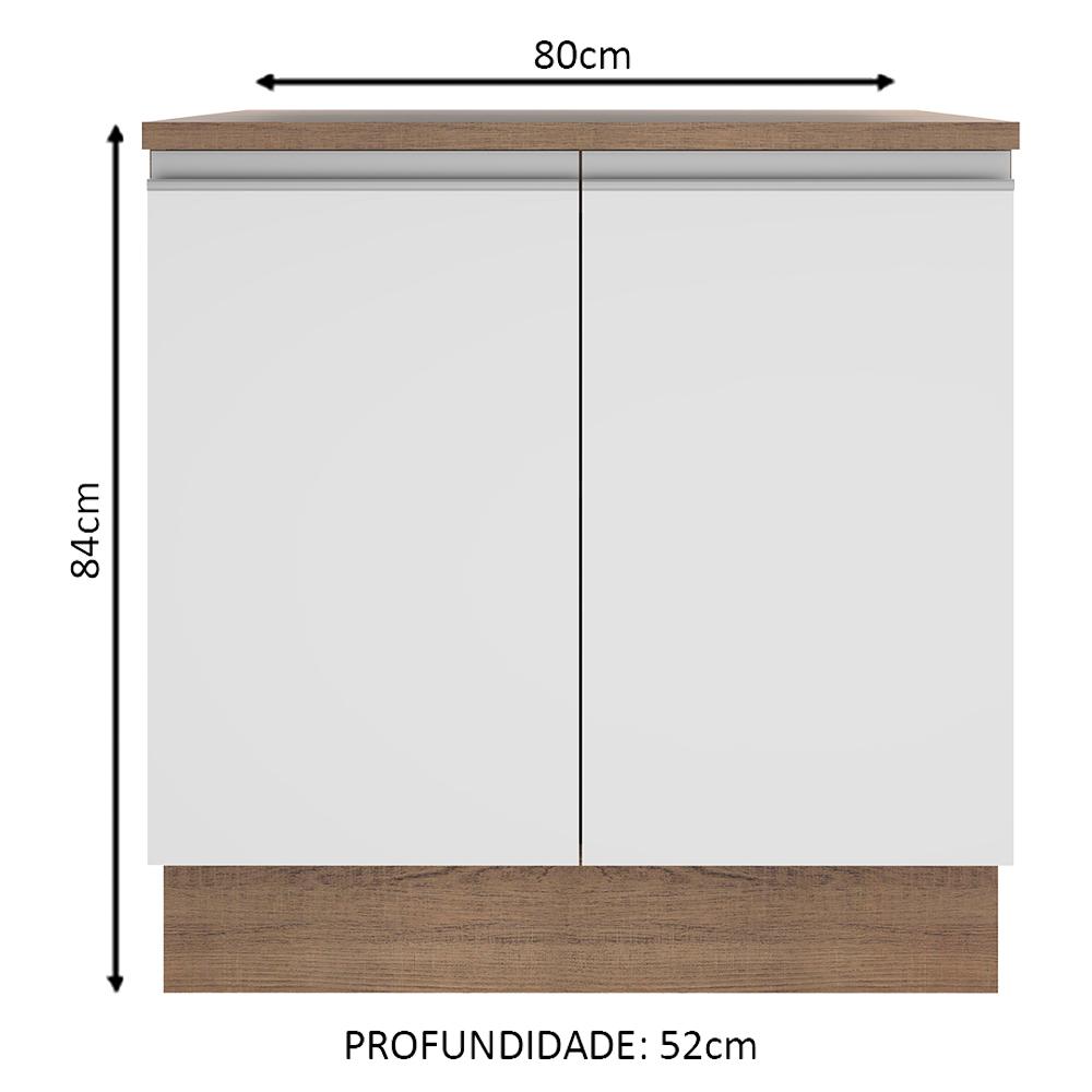 Balcão Armário de Cozinha 80 cm 2 Portas Rustic/Branco Glamy Madesa