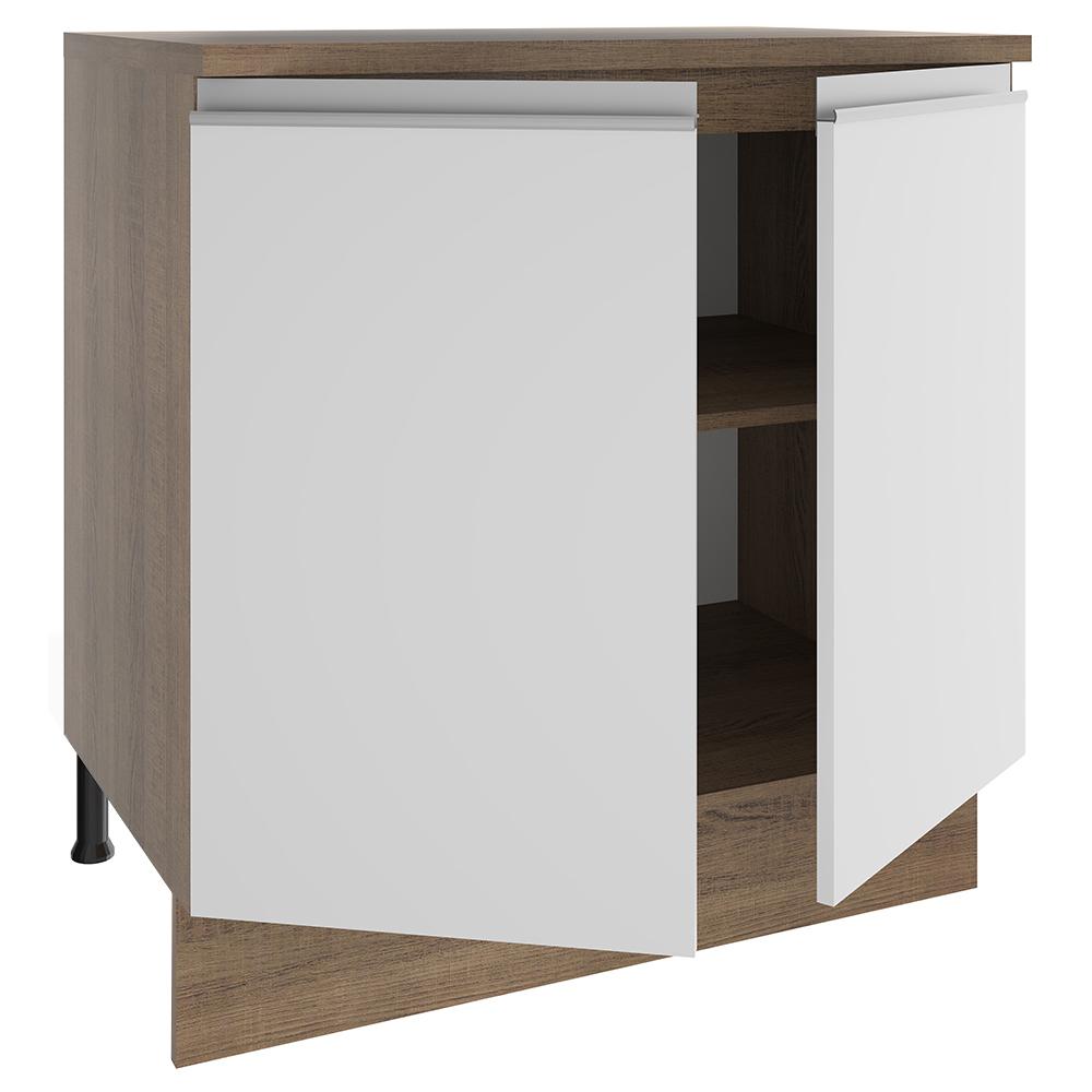Balcão Armário de Cozinha 80 cm 2 Portas Rustic/Branco Glamy Madesa