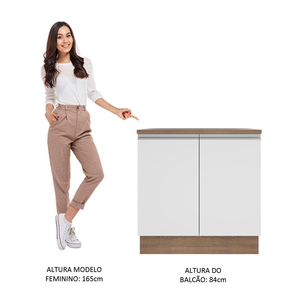Balcão Armário de Cozinha 80 cm 2 Portas Rustic/Branco Glamy Madesa
