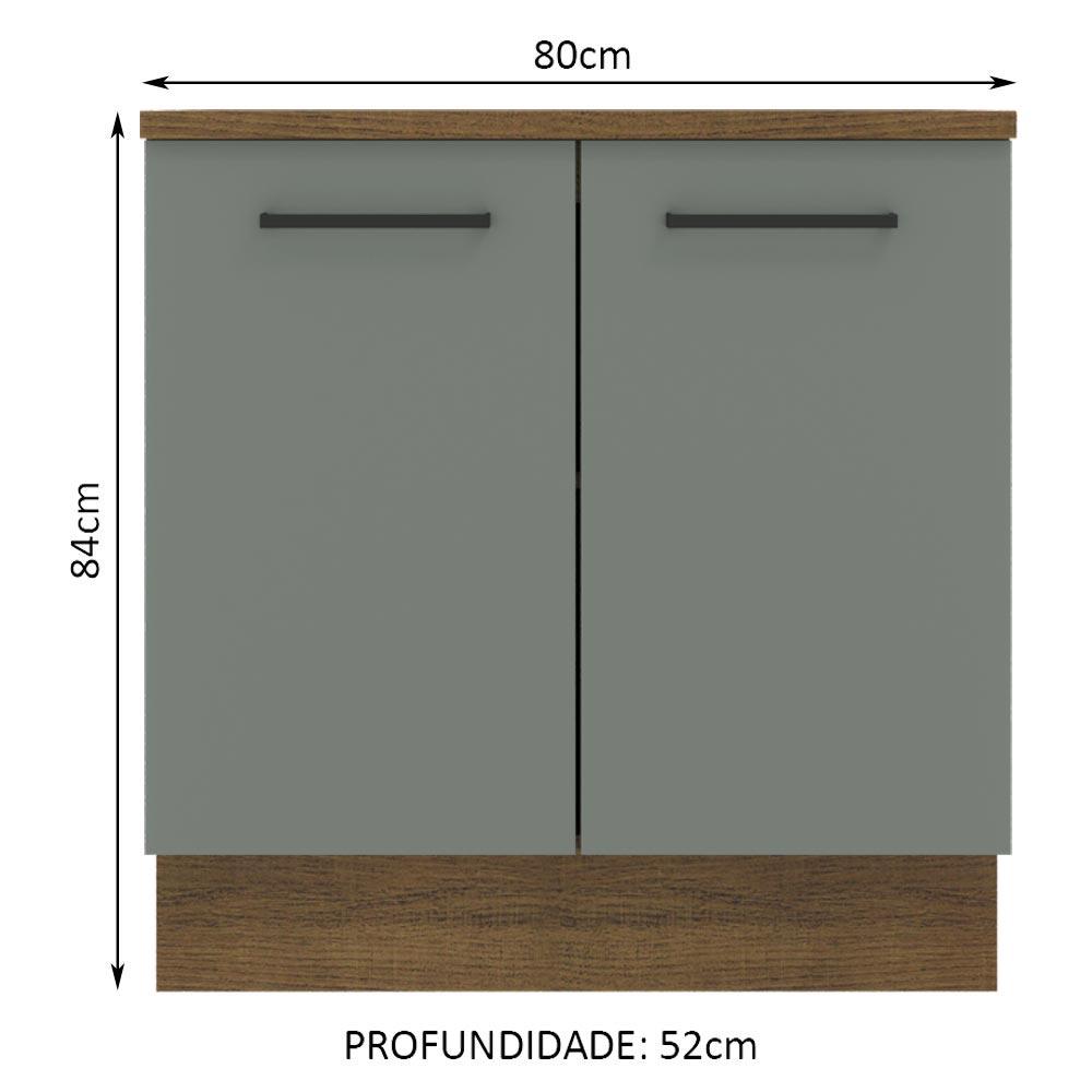 Balcão Armário de Cozinha 80 cm 2 Portas Rustic/Cinza Agata Madesa